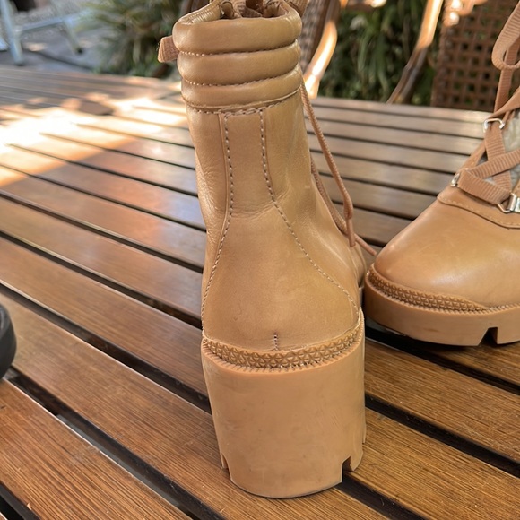Aqua "Gilca" Block Heel Booties In Honey Beige - Picture 7 of 16